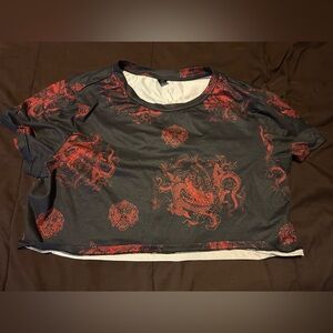 SHEIN Black and Red Graphic Short Sleeve Top